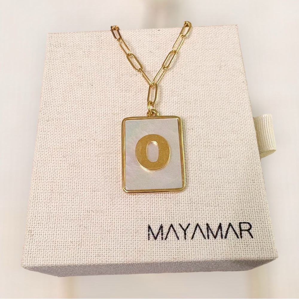 Mother of Pearl 24K Gold Plated O Initial Paperclip Necklace